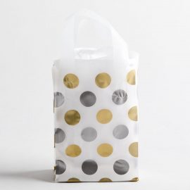 GOLD-SILVER DOT PLASTIC SHOPPING BAGS