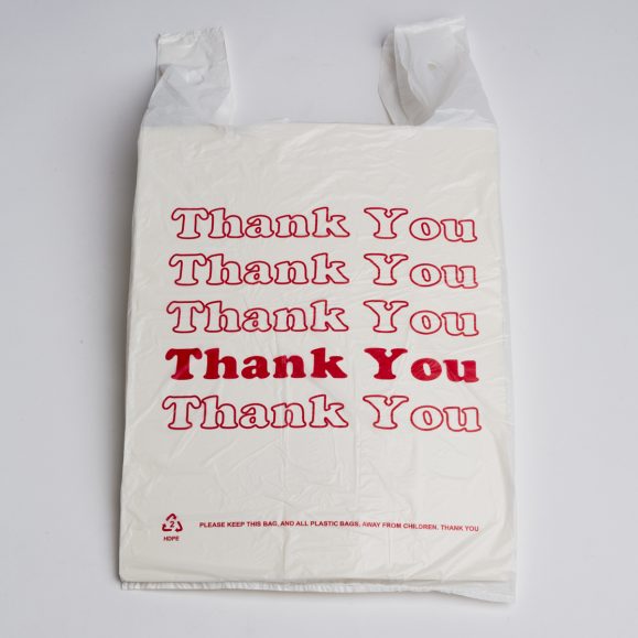 Pidgin Bliv oppe Asser Thank You" Plastic Bags - White/Red | A&B Store Fixtures
